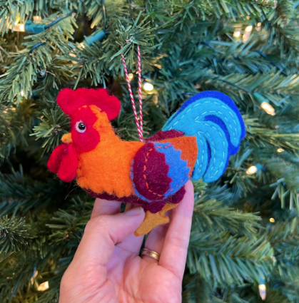 Junglefowl Rooster Ornament, Felt Wool