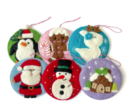 Circle Christmas Ornaments, Felt Wool