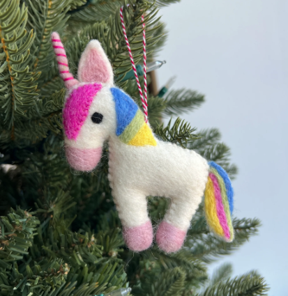 Pastel Unicorn Ornament, Felt Wool