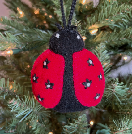 Lady Bug Embroidered Wool Ornament