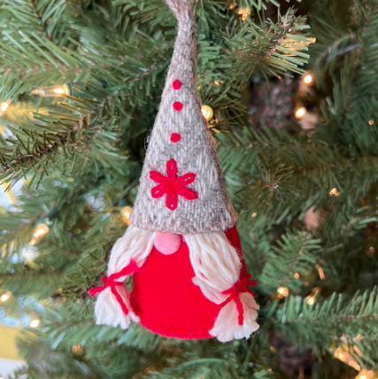 Gnome Woman Ornament, Embroidered Wool