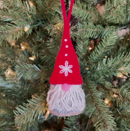 Gnome Man Ornament, Embroidered Wool