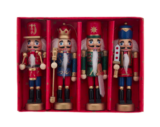 5" Wooden Nutcracker Ornaments 4PC