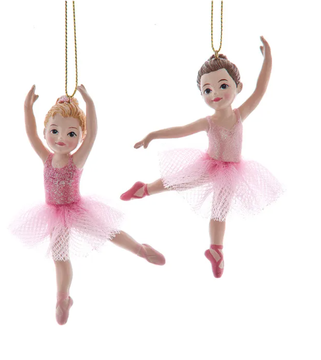 Little Girl Pink Ballerina Ornaments, 2 Assorted