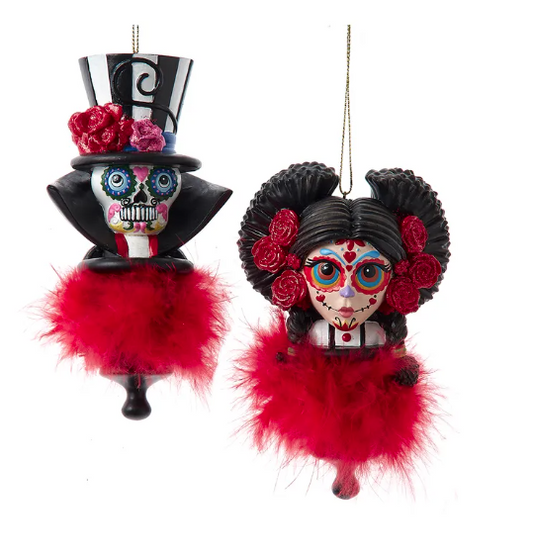 10.25" Holly Hats™ Day Of The Dead Boy And Girl Head Ornament, 2 Assorted