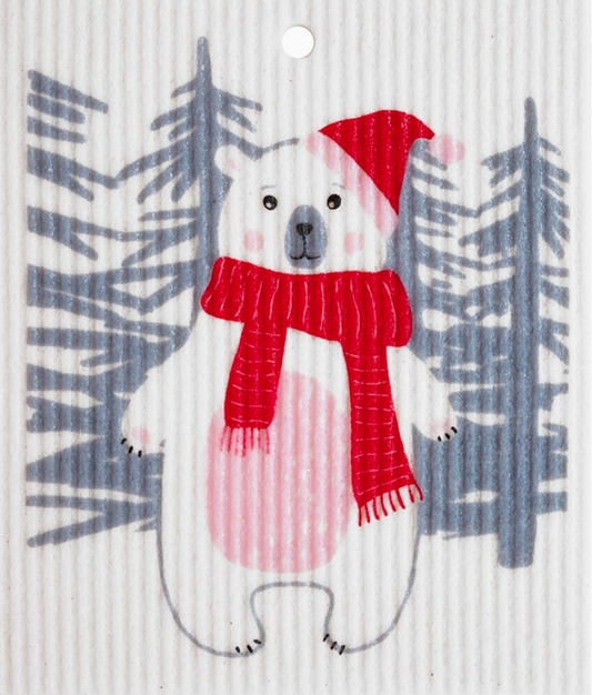 Polar Bear with Scarf Swedish Wash Towel