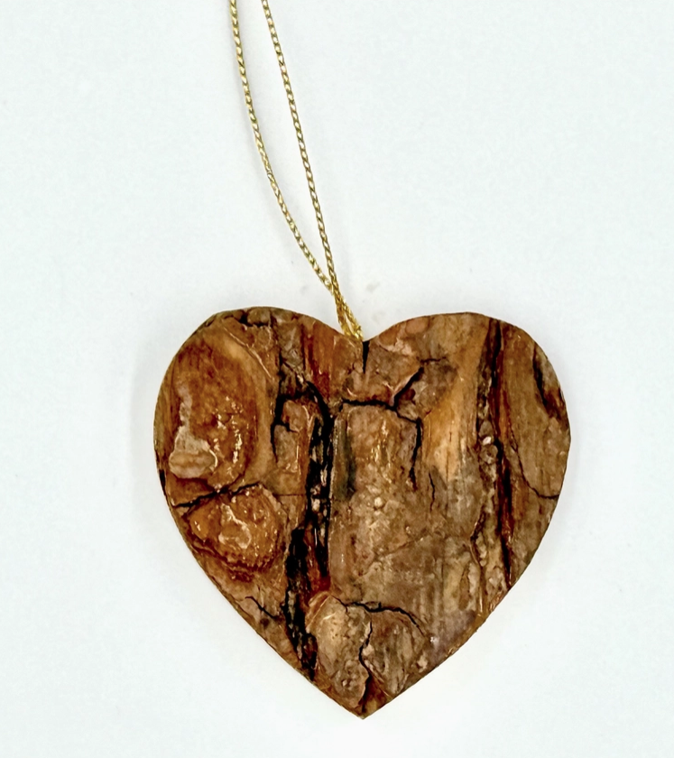 Extra Small Oblong Bark Heart Ornament