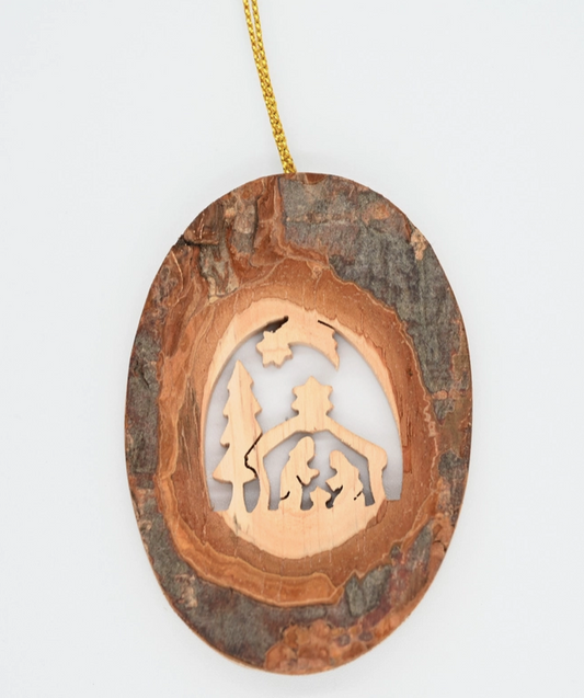 Bark Oval Ornament Nativity