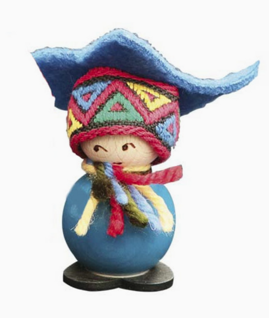 Wood Santa W/Lapland Hat, Small, Blue
