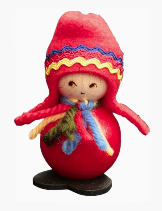Wood Santa W/Lapland Hat, Small, Red