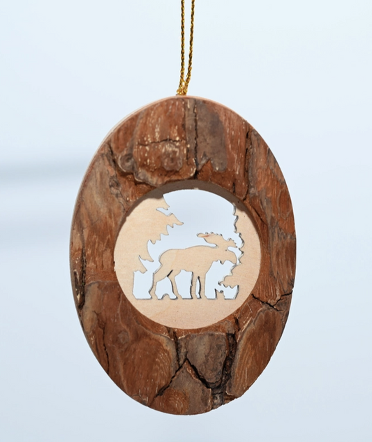 Bark Oval Ornament, Moose