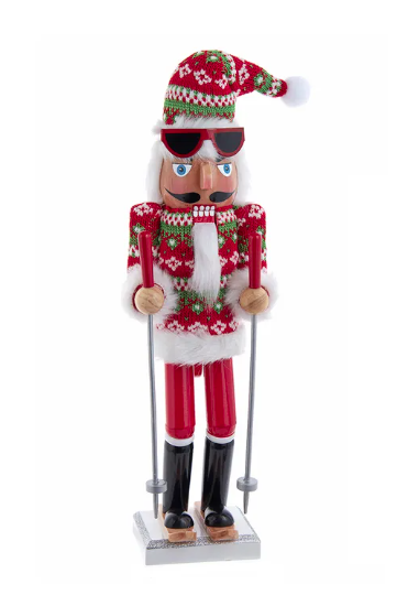 15" Ski Santa With Christmas Sweater Nutcracker