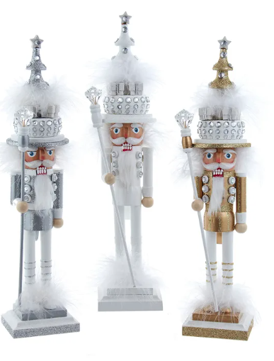15" Hollywood Nutcrackers™ Gold, White & Silver Tree Hat Nutcrackers, 3 Assorted