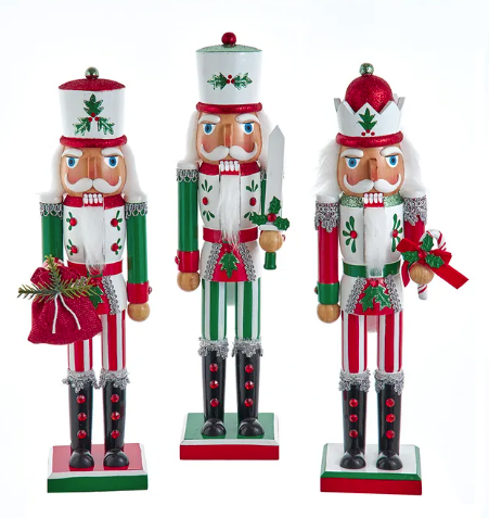 15" Jolly Red & Green Nutcrackers, 3 Assorted