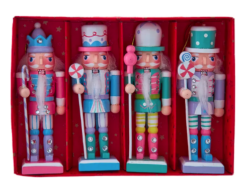 5" Candy Colored Nutcracker Ornaments, 4-Piece Set