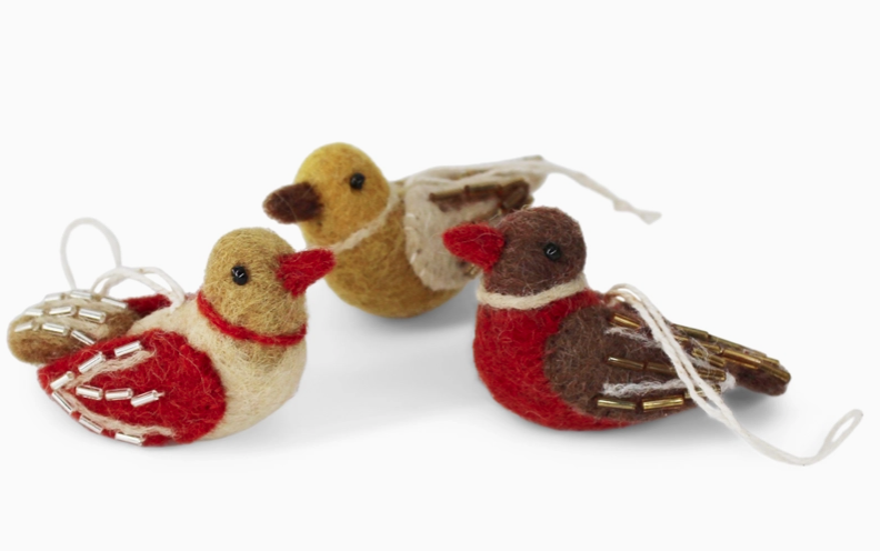 Mini wool pearl birds - set of 3