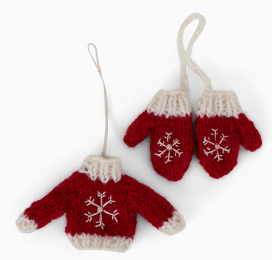 Knitted Sweater & Gloves - Red