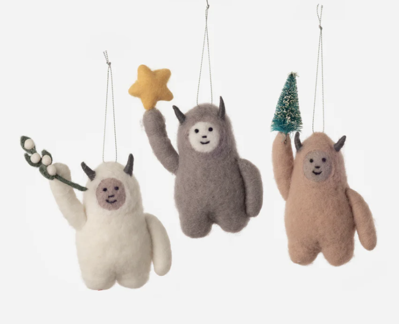 Abominable Snowman Ornament - 3 Assorted