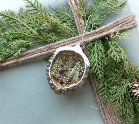 Pine Cone Scene Ornament with Deer