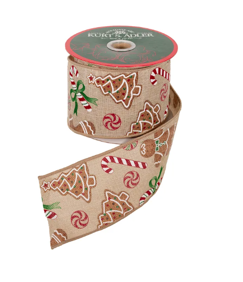 Gingerbread Patterned Double Wire Ribbon