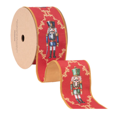 Nutcracker ribbon with diamond pattern on red - 10 yard roll