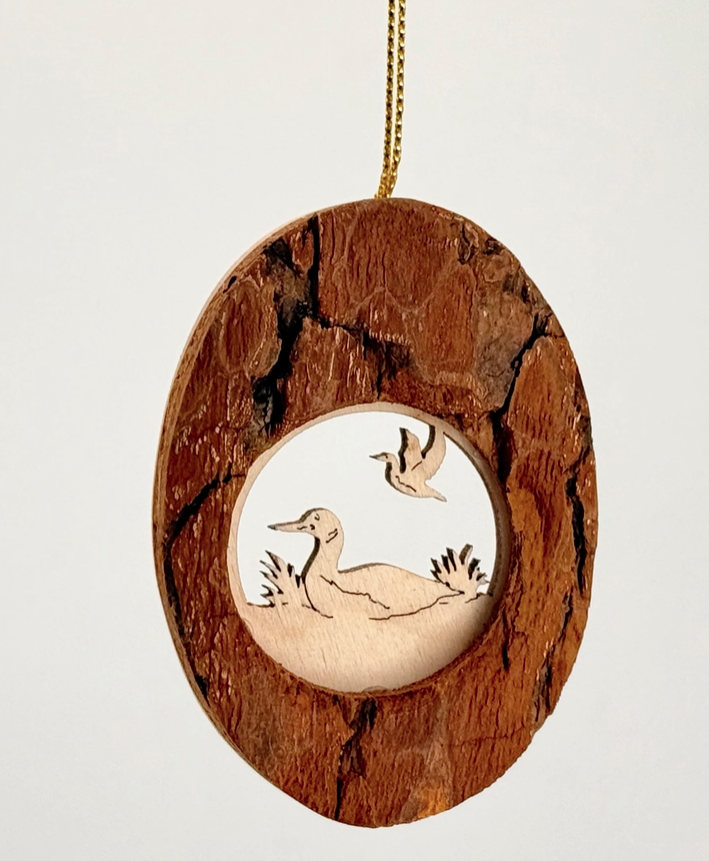 common loon bark oval ornament