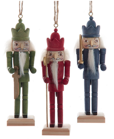 6" Comfort & Joy Red, Green & Blue Nutcracker Ornaments