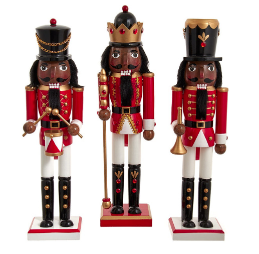 15“ Red, White and Gold African American Nutcrackers, 3 Assorted