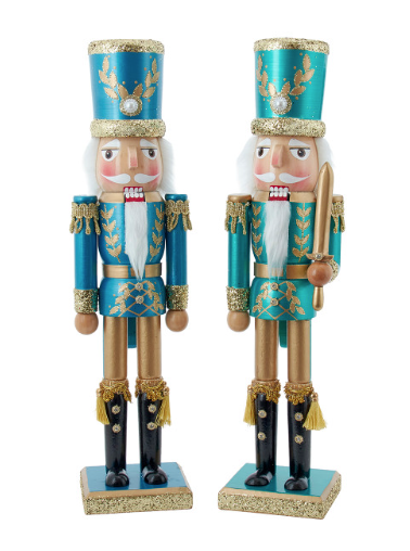 15" Green, Gold & Blue Nutcrackers, 2 Assorted