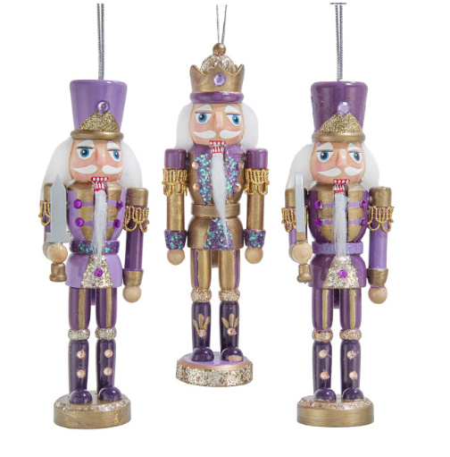 6" Purple & Gold Nutcracker Ornaments, 3 Assorted