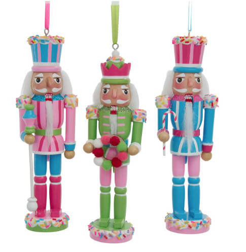 6" Green, Blue & Pink Nutcracker Ornaments, 3 Assorted
