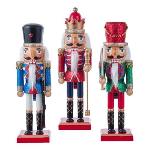 10" Red, Green & Blue Nutcrackers, 3 Assorted