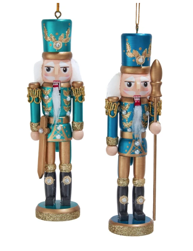 6" Metallic Blue & Green Nutcracker Ornaments, 2 Assorted