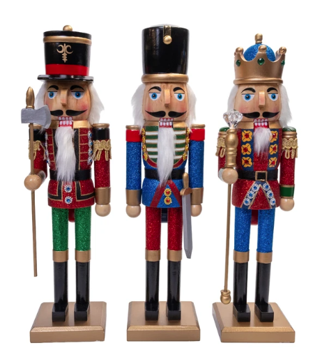 15" Red, Green & Blue Nutcrackers, 3 Assorted