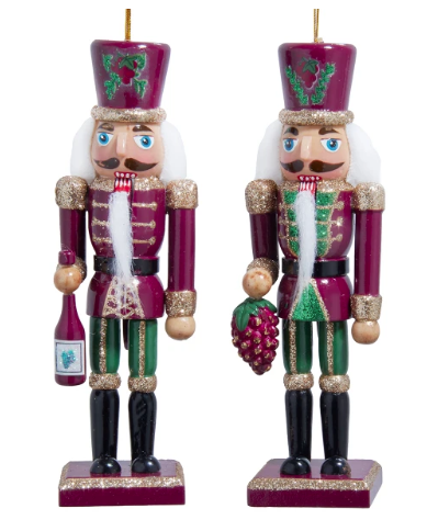 6" Burgundy Wine Nutcracker Ornaments, 2 Assorted
