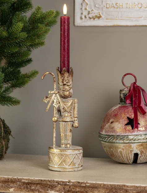 9.5" Gold Nutcracker Taper Candle Holder