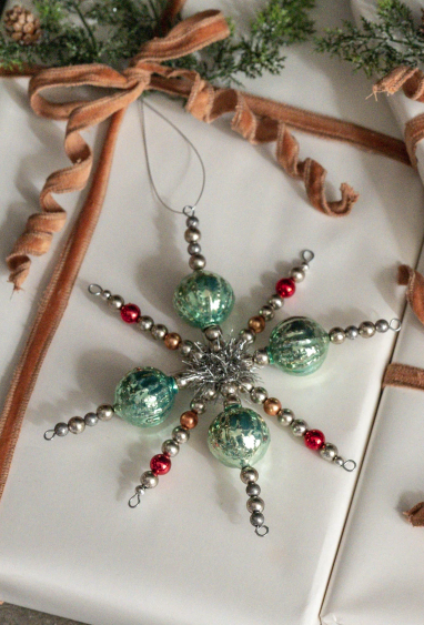 Silver & Teal Beaded Star Ornament