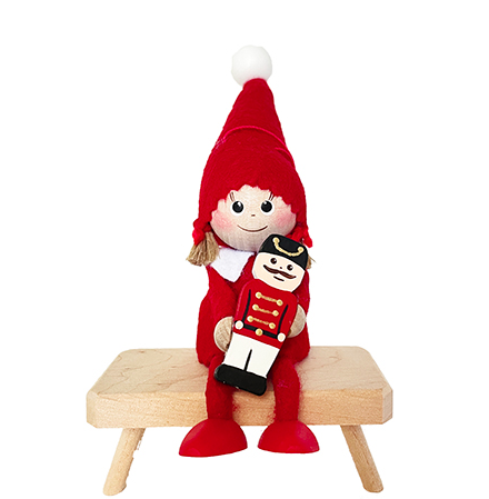 Girl Gnome Sitting and holding Nutcracker