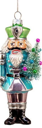 Glass Nutcracker With Sisal Tree Ornaments, 3 Assorted