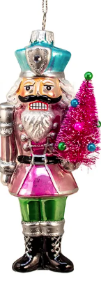 Glass Nutcracker With Sisal Tree Ornaments, 3 Assorted
