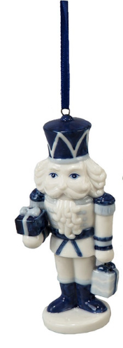 Porcelain Delft Blue Nutcracker Ornaments, 3 Assorted