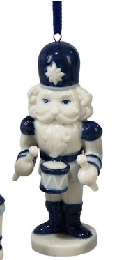Porcelain Delft Blue Nutcracker Ornaments, 3 Assorted