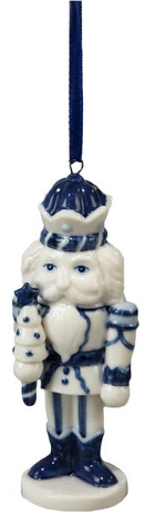 Porcelain Delft Blue Nutcracker Ornaments, 3 Assorted