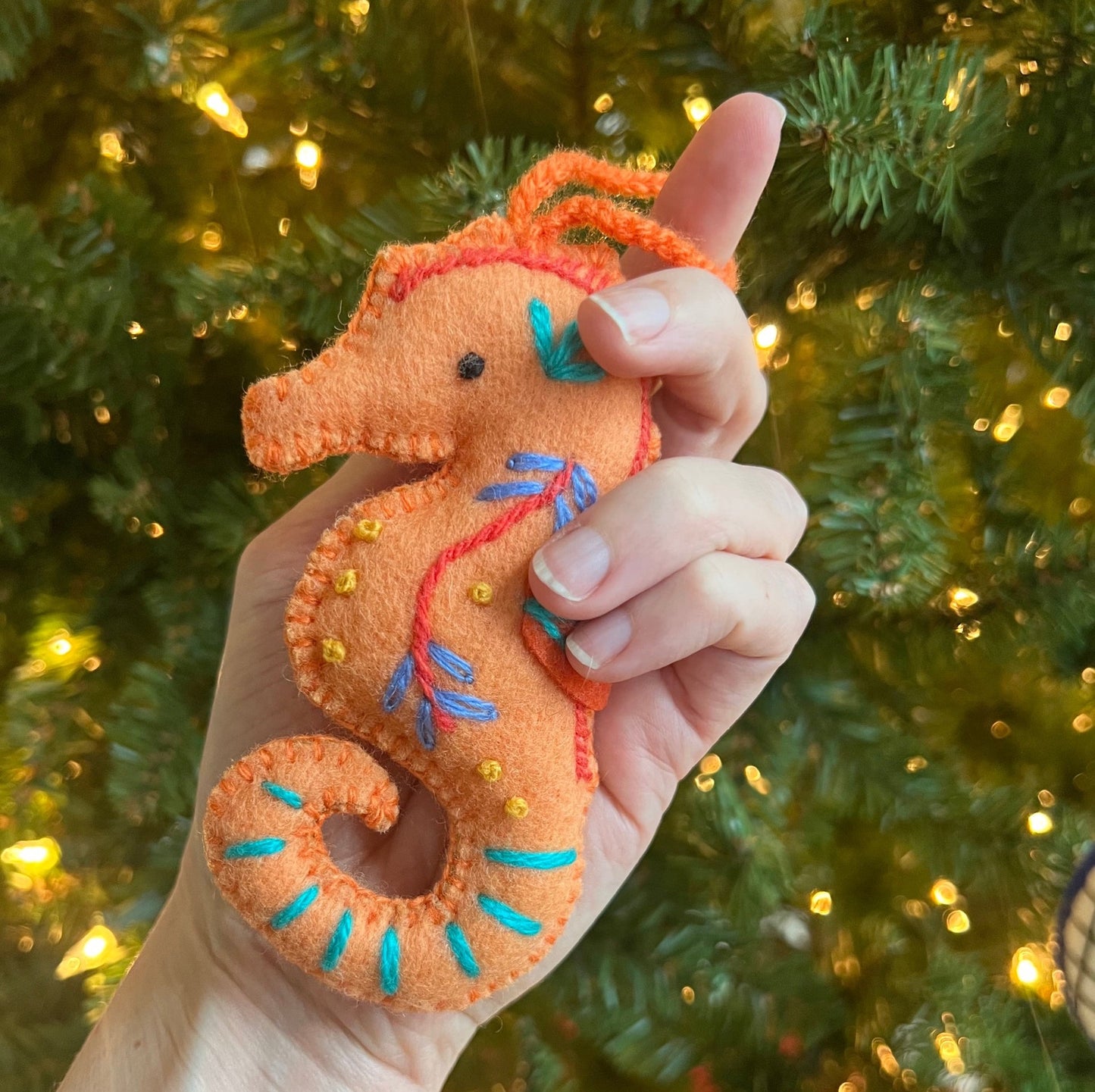 Seahorse Embroidered Wool Ornament