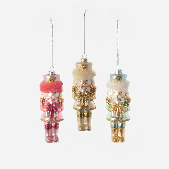Pastel Nutcracker Ornaments, 3 Asst, Glass, 5.5"