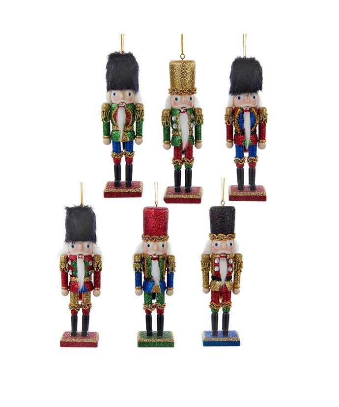 6" Nutcrackers With Glitter Ornaments, 6 Assorted