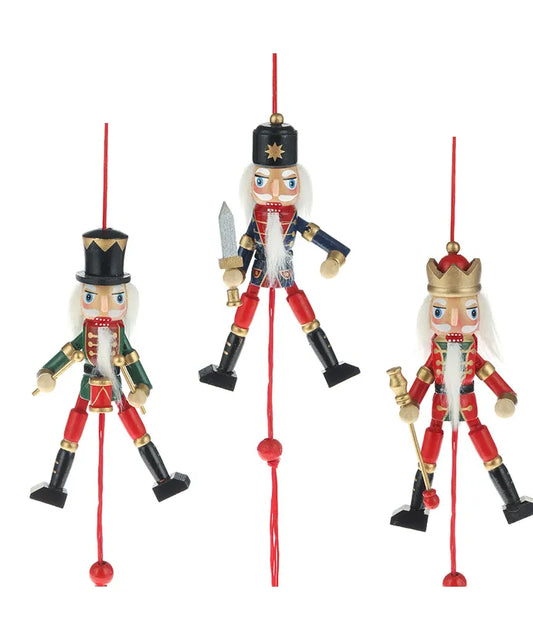 5" Nutcracker Pull Puppet Ornaments, 3 Assorted