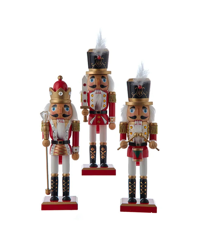 10" Red & White King & Soldier Nutcrackers, 3 Assorted