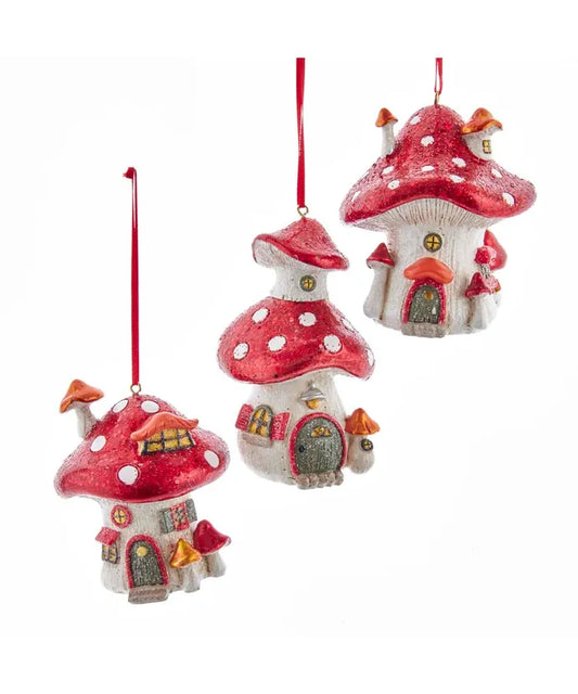 Mushroom House Ornaments, 3 Assorted