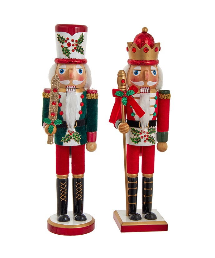 15" Wooden Holly & Berries Nutcracker